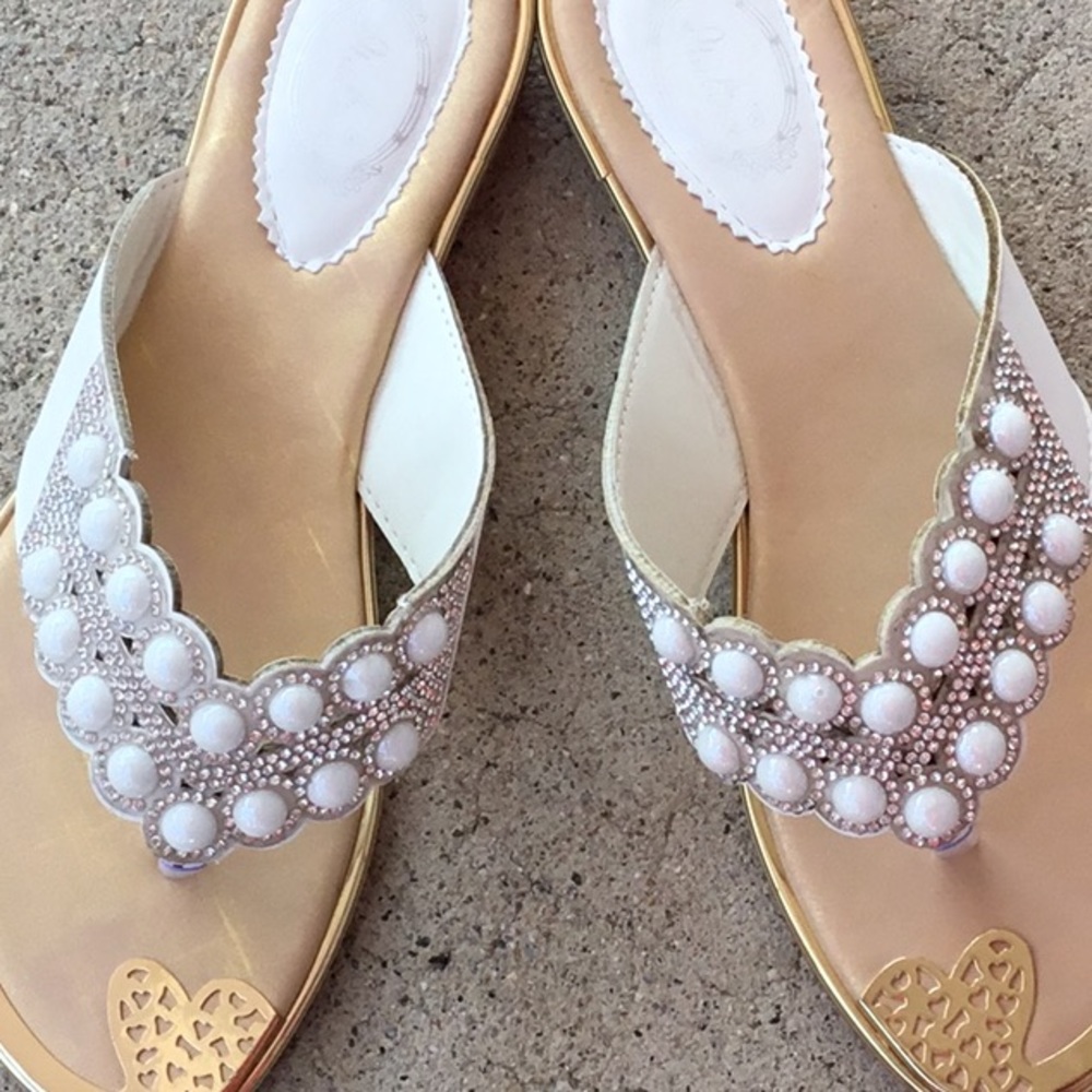 Italina White pearl & rhinestone accent SANDALS - Picture 2 of 4